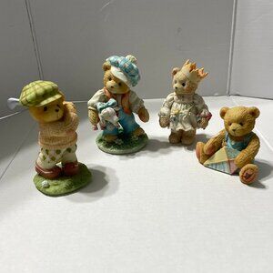 Lot of 4 Vtg Cherished Teddies Figurines Cake Toppers Enesco Golf, Kite Crown